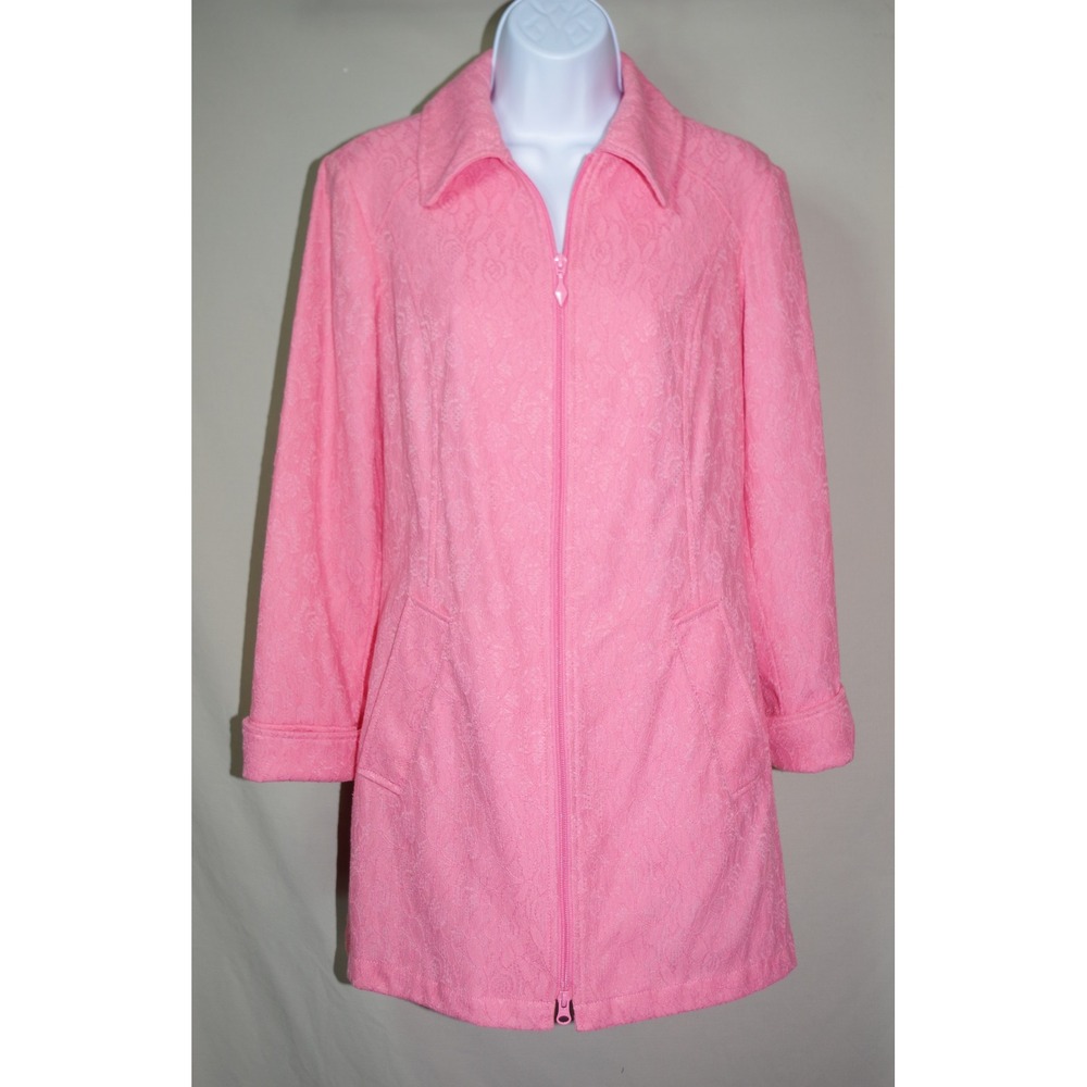 Susan Graver Woman's XXS Pink Lace Bonded Fleece Zip Front Jacket Coat